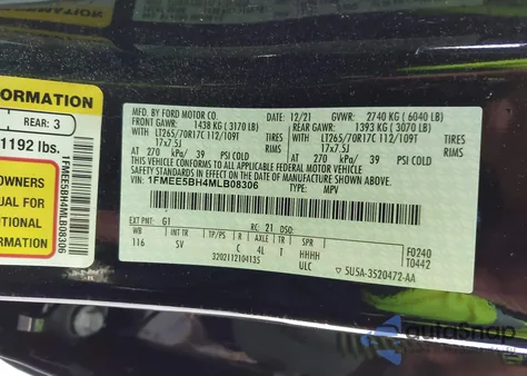 2021 Ford Bronco Black Diamond z USA, uszkodzony, nr VIN 1FMEE5BH4MLB08306